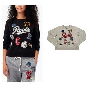 ROOTS Women’s Varsity Roots Patches Crew Sweatshirt Light Gray Size L